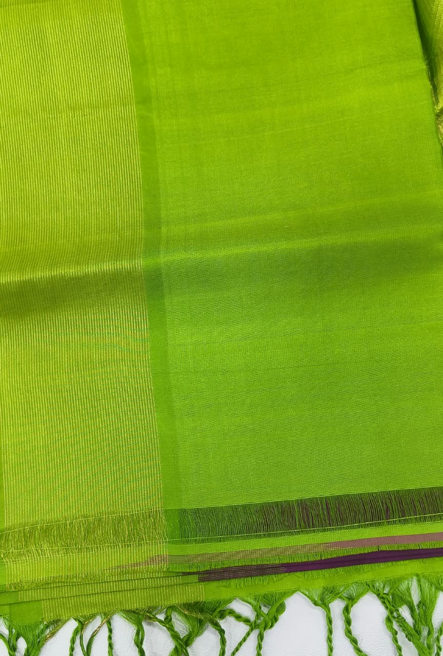 Purple Kanchipuram Silk Saree with Parrot Green Contrast Border