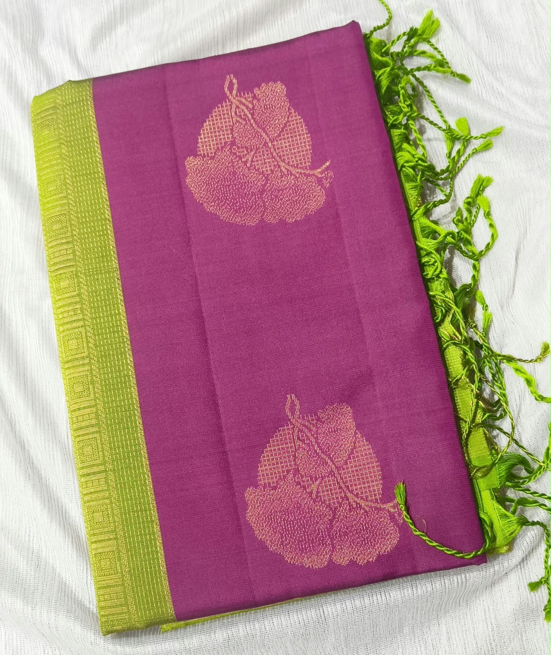 Purple Kanchipuram Silk Saree with Parrot Green Contrast Border