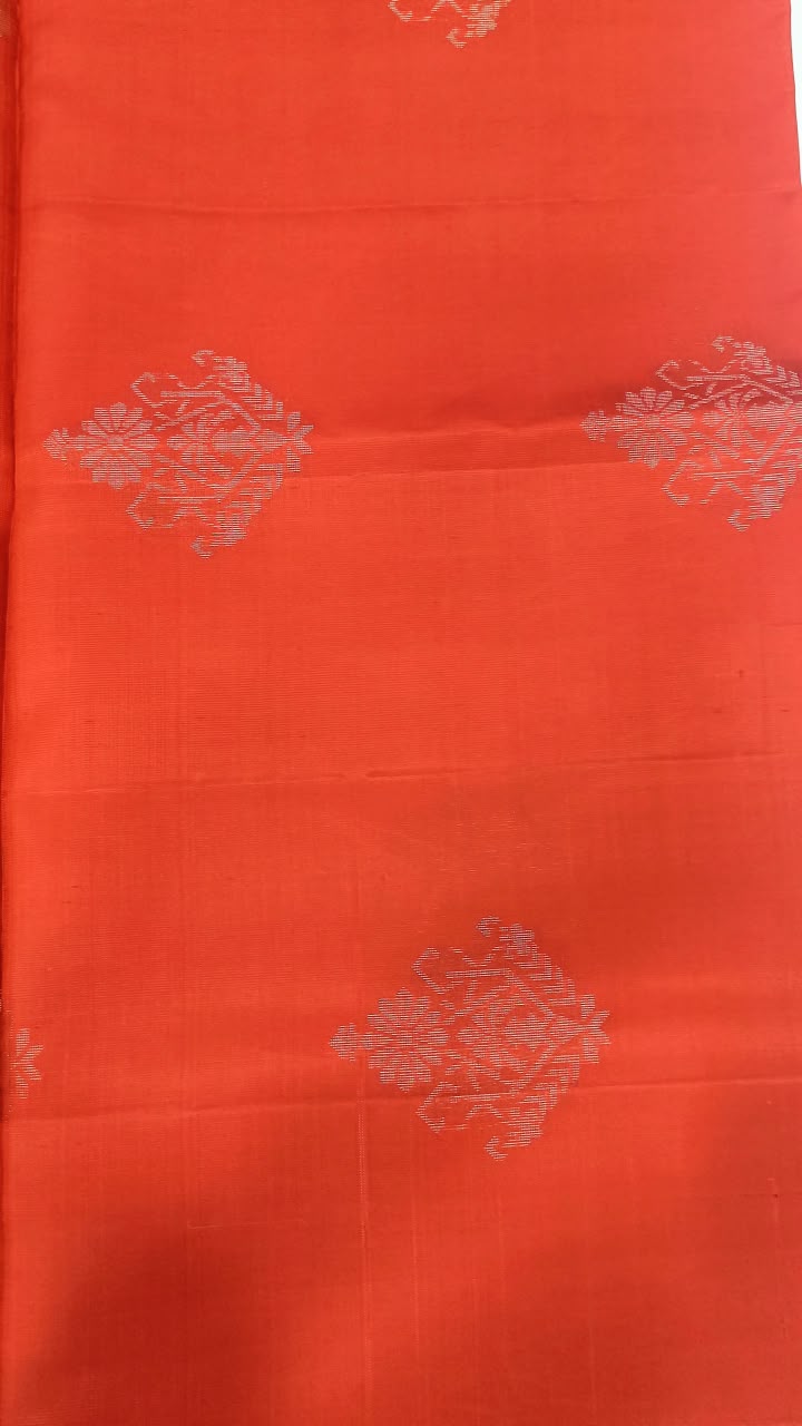 Orange Kanchipuram Silk Saree with Black Contrast Pallu