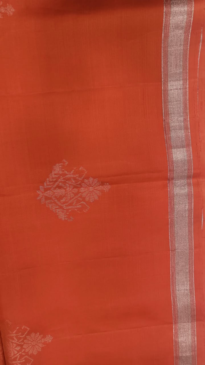 Orange Kanchipuram Silk Saree with Black Contrast Pallu