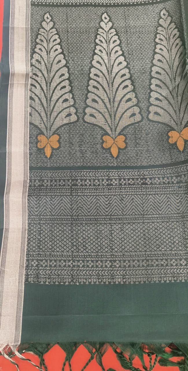 Orange Kanchipuram Silk Saree with Black Contrast Pallu