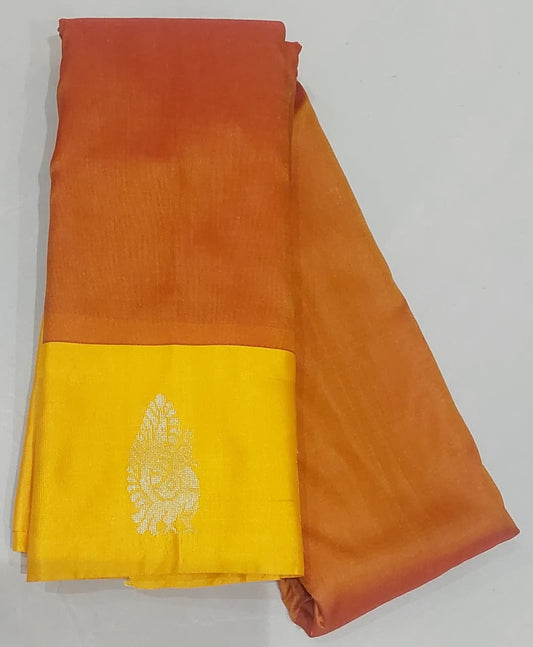 Soft Silk Saree Orange color with yellow color border