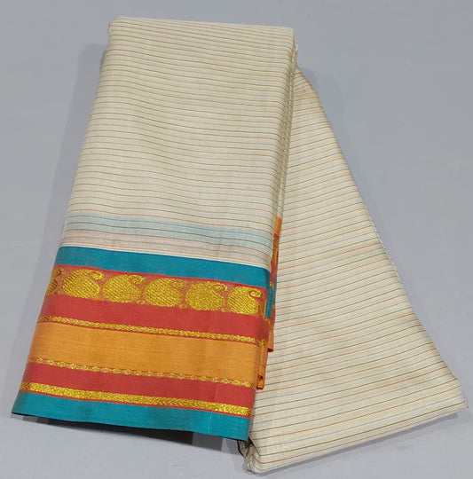 Soft Silk Saree Half White color with Mango design Zari Border