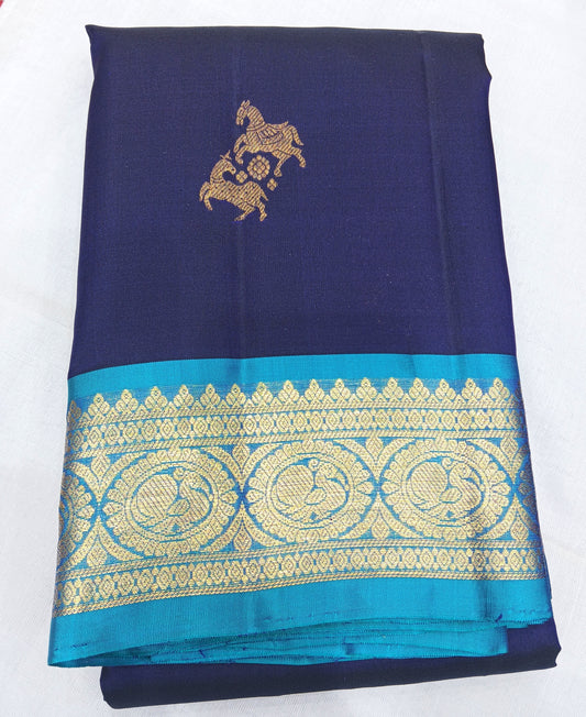Dark Blue Soft Silk Saree with Turquoise Contrast Border