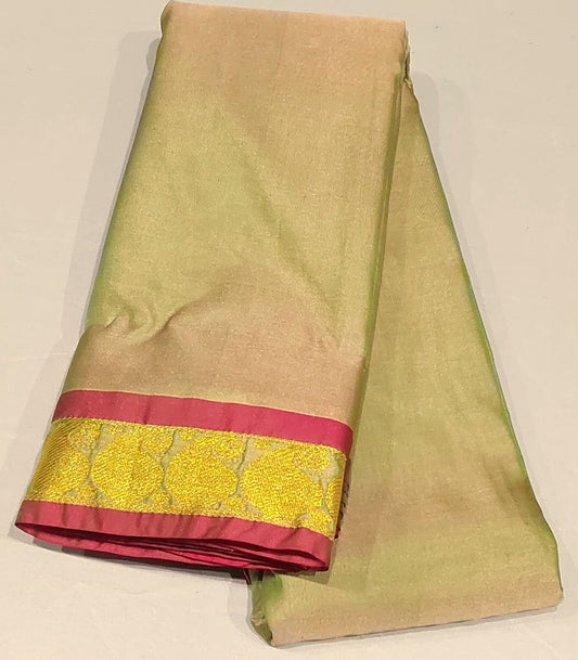 Soft Silk Saree Light Green With Pink Shade