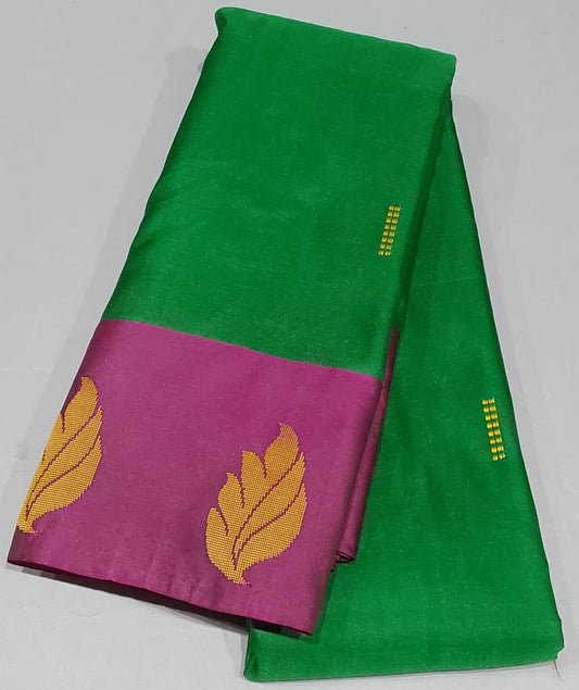 Green Color Soft Silk Saree with Pink Border