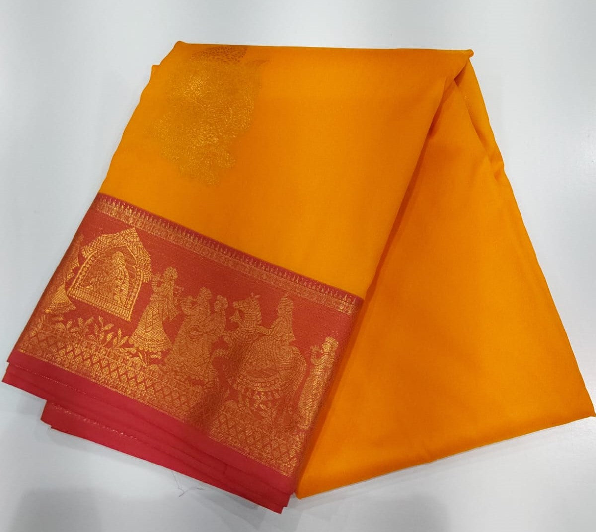 Semi-Silk Party Wear Saree in Yellow with Red Border