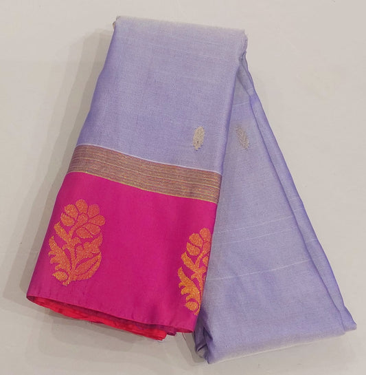 Soft Silk Saree Violet with purple shade color and pink color border