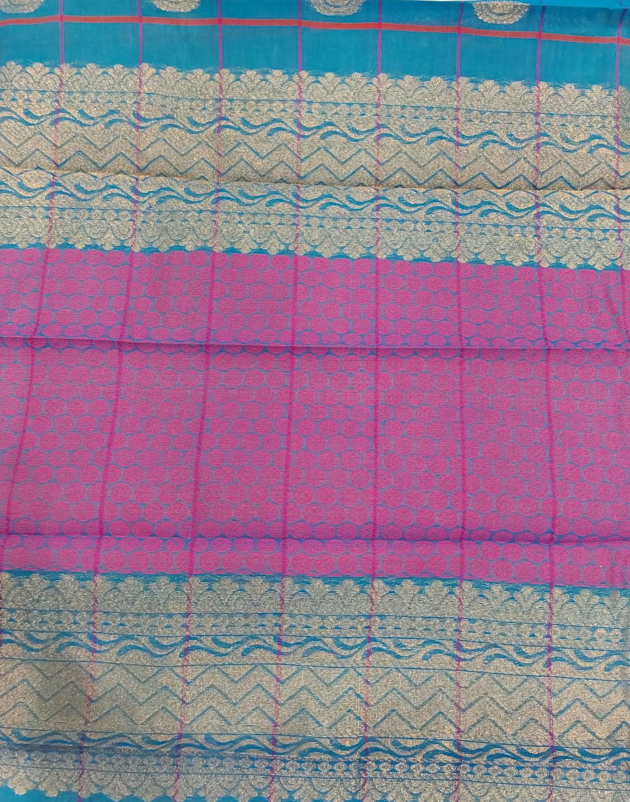 Kanchipuram Silk Cotton Sarees in Peacock blue with pink color border