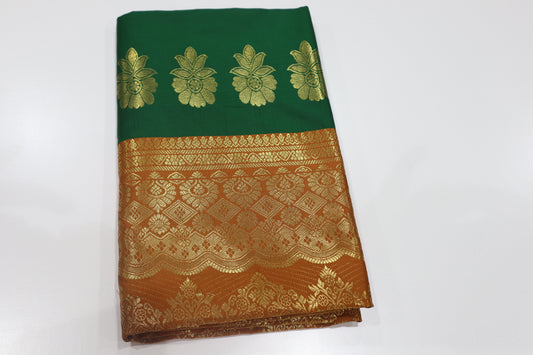 Simple Party Wear Saree in Green with Semi-Silk Fabric